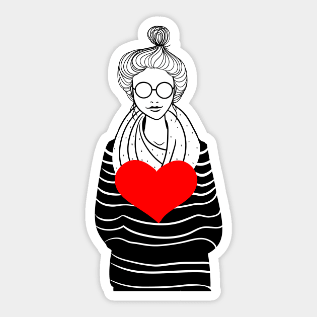 Stylish girl with scarf and big heart Sticker by fears